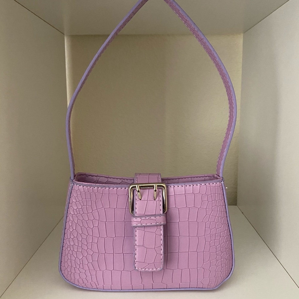 Lilac Crocodile Buckle Shoulder Bag